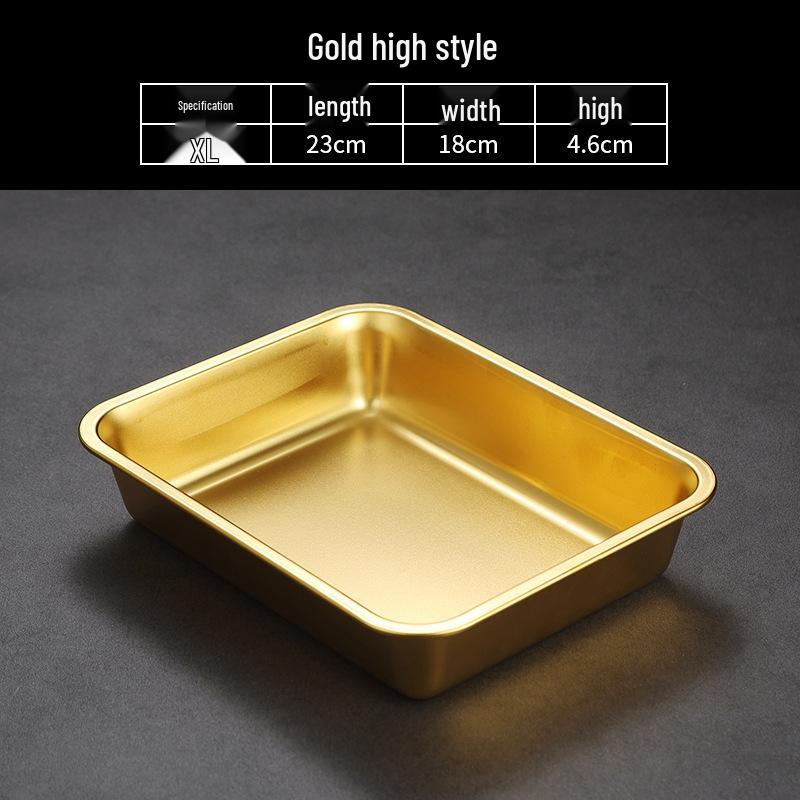 Korean Style Stainless Steel Square Golden Tray: Barbecue, Dumplings, Fast Food, Snacks, Hot Pot, Vegetables.
