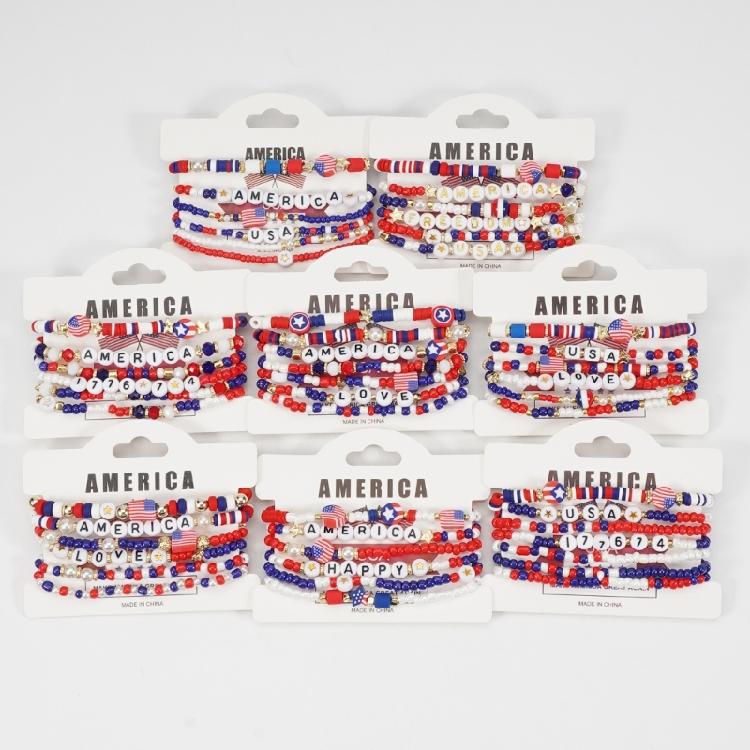 6PCS Multipurpose Beaded Bracelets Independence Day Party Gifts With Star Pendants Daily Casual Use Stylish Outfits