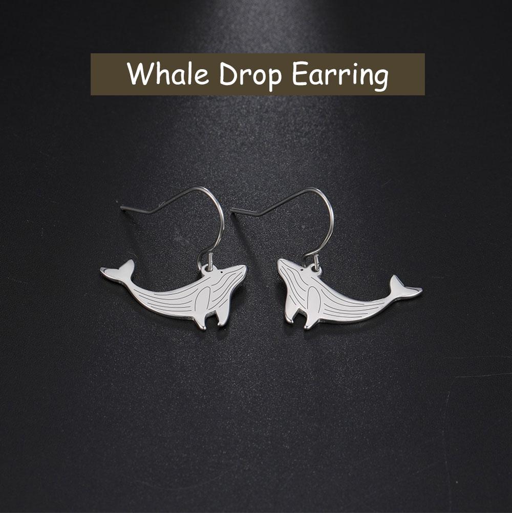Cazador Lovely Animal Whale Drop Earrings for Women Sea Creatures Dangle Earring Mother Gifts Stainless Steel Jewelry
