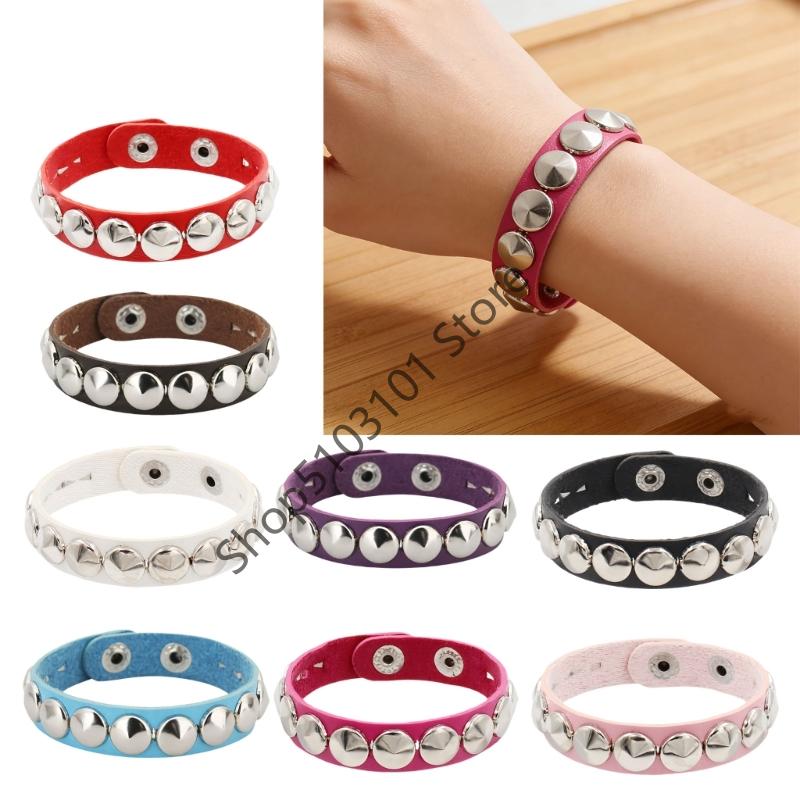 Fashion Punk Rivet Chain Bracelet Leather Hip Hop Rock Metal Bracelet Wristbands Unisex Leather Bracelet
