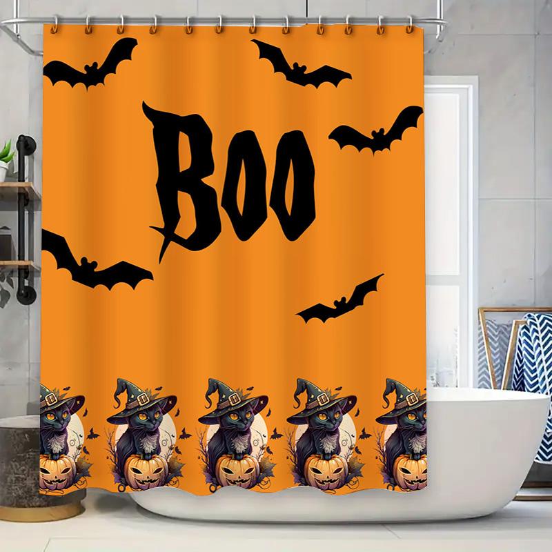 

Halloween-Themed Shower Curtain With Boo Lettering And Spooky Cat Designs For Haunted House Decor In Bathroom Accessories W60H190(CM)-1 Pcs