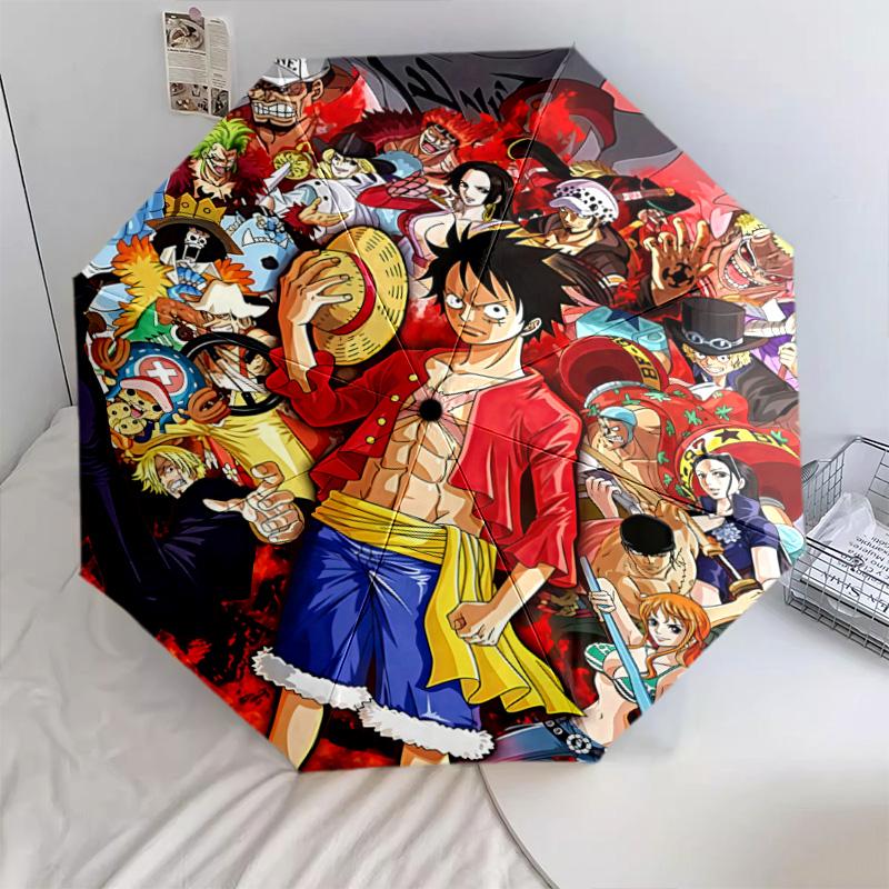 1 Stück Automatischer Faltregenschirm - Monkey D. Luffy Muster Tragbares faltbares Design mit 8 Speichen Weihnachts-Geburtstagsgeschenke