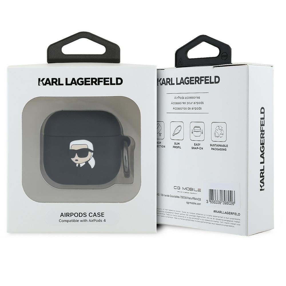 Karl Lagerfeld Kla4Runikk Airpods 4 Cover Czarny/Black Silicone Karl Head 3D