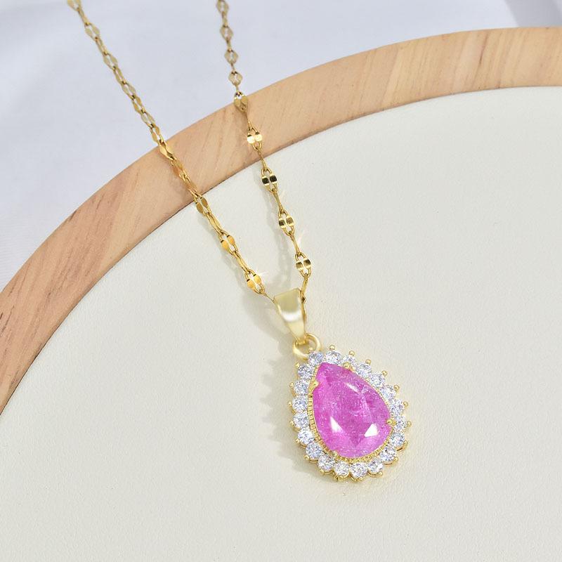 

Water Drop Necklace Women S Versatile Simple Personality Temperament Inlaid With Gemstones Pendant