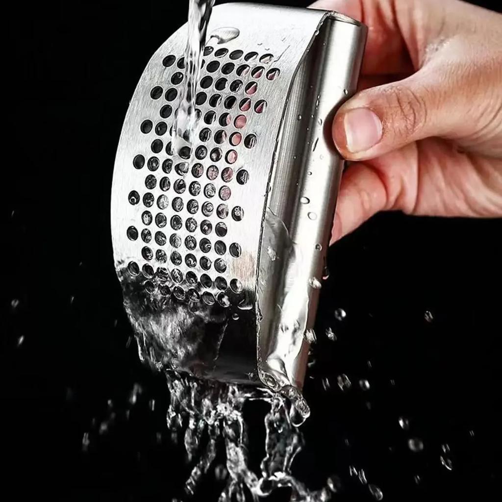 Verbesserte Edelstahl-Knoblauchpresse, manueller Knoblauch-Ingwer-Wippenbrecher, Knoblauchschneide- und Hackwerkzeug, Küchenhelfer