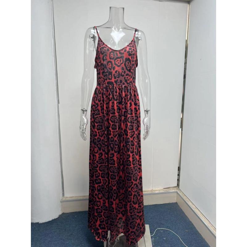 Stylish Summer Leopard Print V-neck Sexy Halter Dress