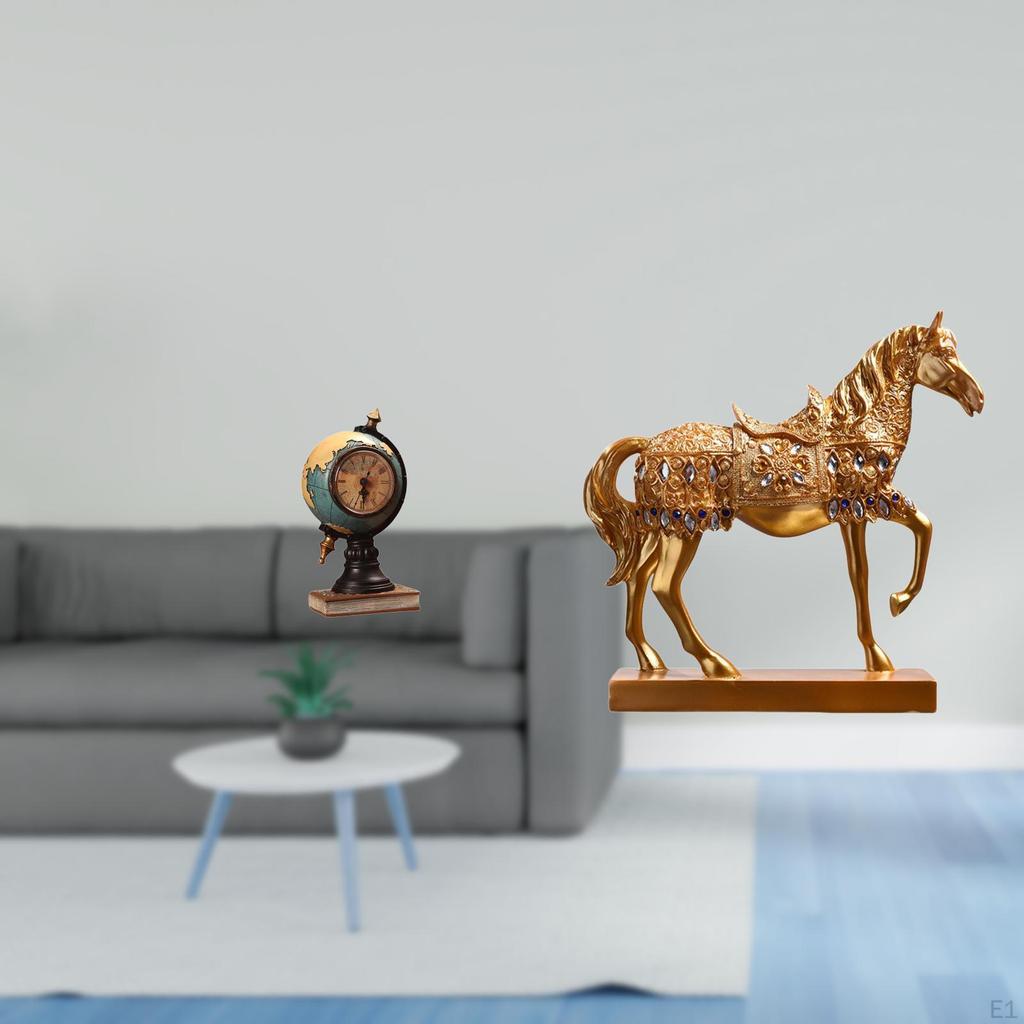 Modern Horse Globe Statue Desk Clock Art Craft Ornament Animal Sculpture Resin Figurine Collectible