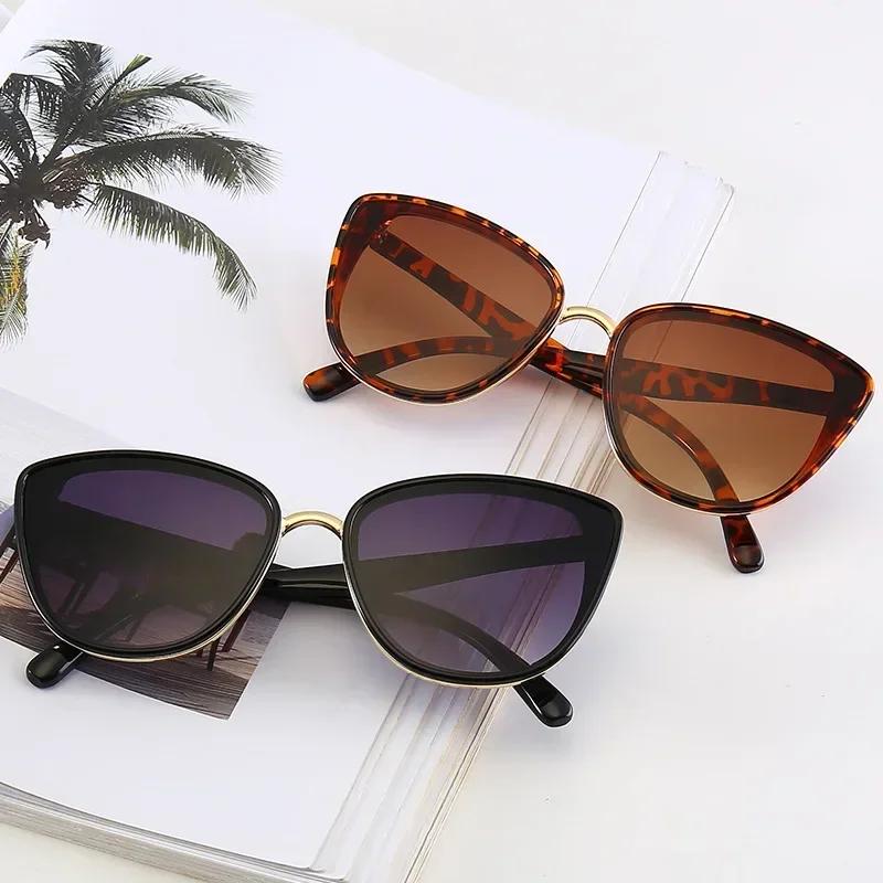 Brand Vintage Cat Eye Sunglasses Woman Retro Driving Round Metal Frame Sun Glasses For Female Mirror UV400