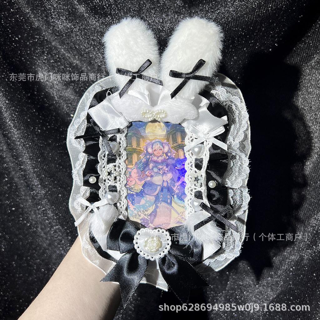 Finished card cover ins lace card cover cute rabbit ears original DIY handmade small card photo frame storage anti-lost pendant