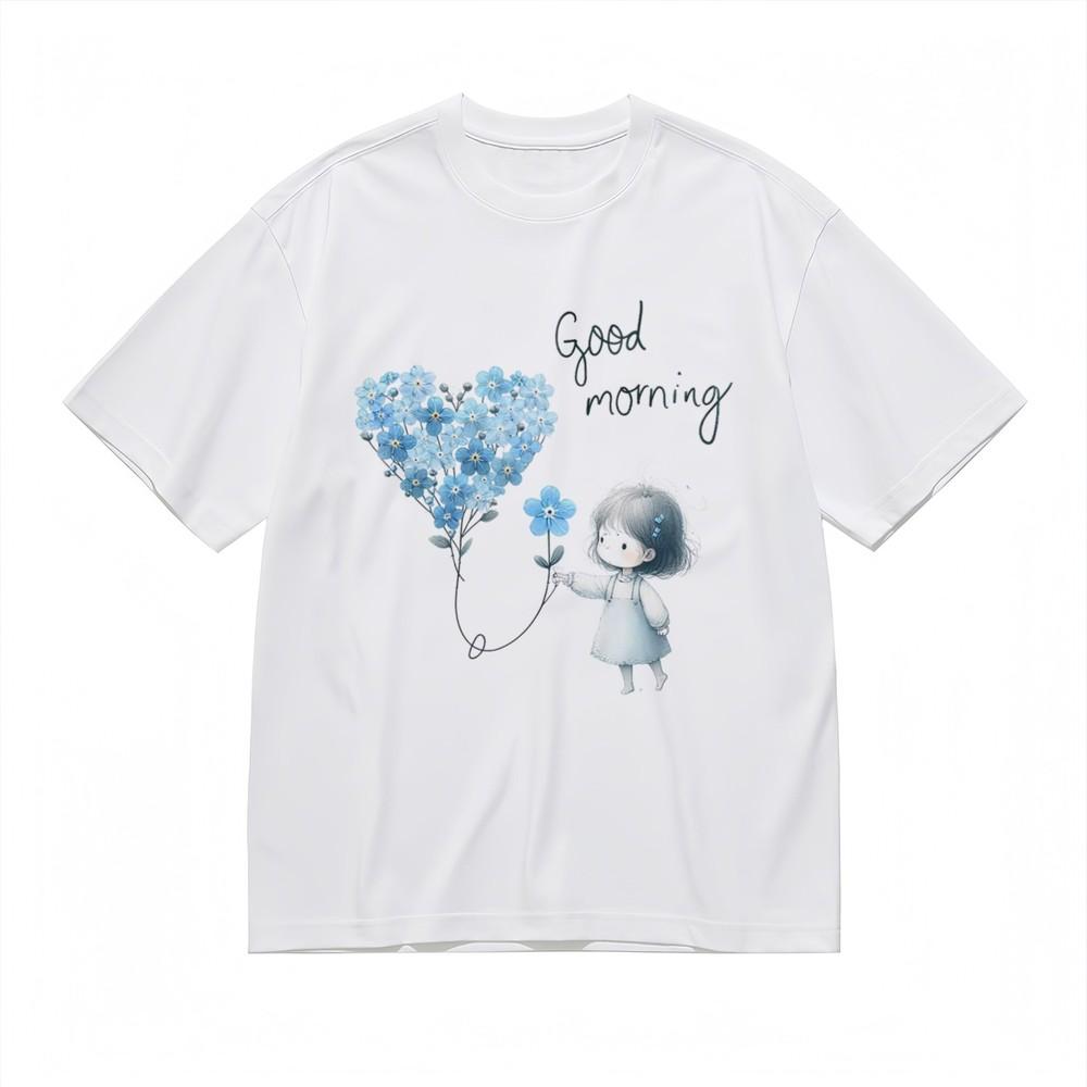 

Men s Comfy Fashion Classic T-Shirt Cartoon Child Holding Flowers Design Tee 4XL