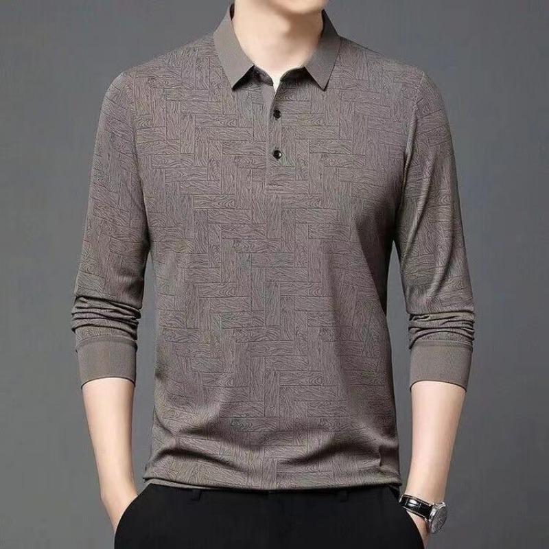 New Men T Shirt Polo Shirt Long Sleeve Autumn Casual Turn Down Collar Printed Fashion Business Outdoor Basic Men Top