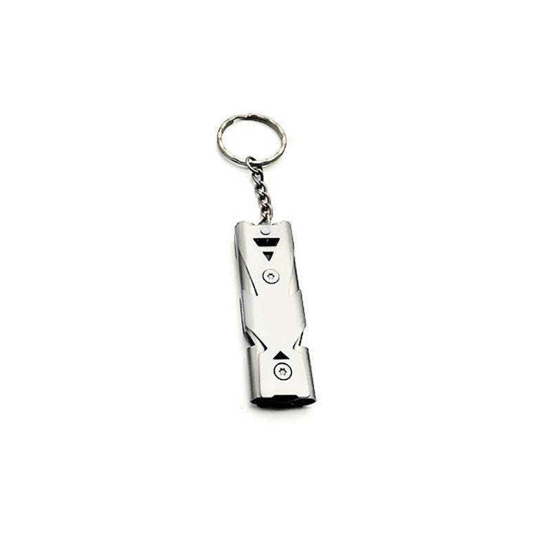 High Decibel Whistle Key Holder Stainless Steel Double Pipe Camping Hiking Emergency Survival Whistle Outdoors Tools Portable St Practical Use
