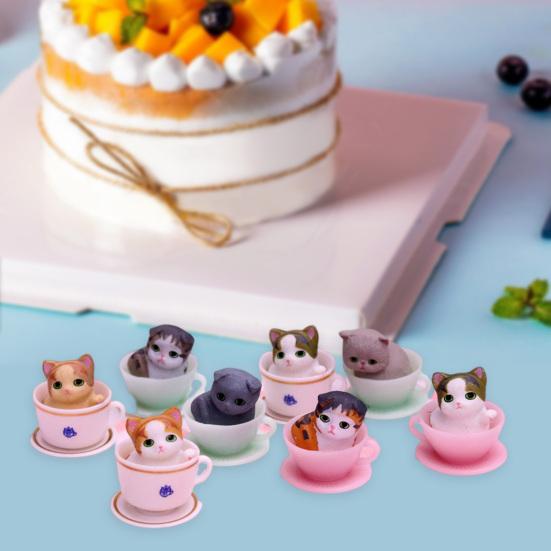 8Pcs Cat Ornament Mini Hand Painted Realistic Collectible DIY Accessories Adorable Cake Topper Teacup Cat Figurine Desktop Decor
