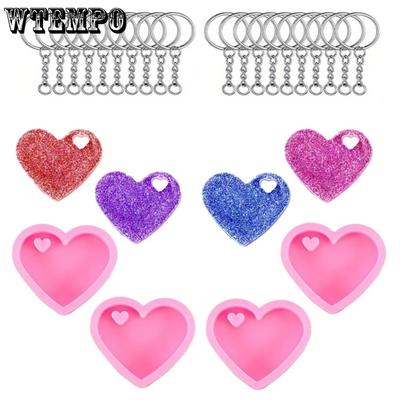 Heart-Shaped Keychains Kit Silicone Molds Bags Hanging Decoration Making Molds DIY Epoxy Molds with Keyrings for Beginners & Adults