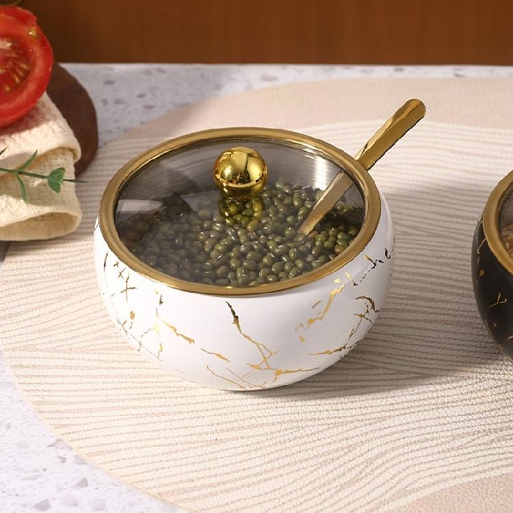 Contenitore per Condimenti in Acciaio Inossidabile Contemporaneo Elegante Zuccheriera con Coperchio in Vetro e Cucchiaino Strumento per l'Organizzazione della Cucina