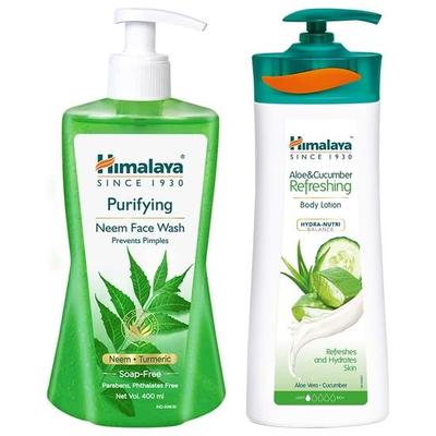 Herbals Aloe und Gurke Erfrischende Körperlotion, 400 ml & Himalaya Reinigendes Neem-Gesichtswaschmittel, 400 ml