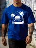 Coastal Dolphin Palm Sunset Unisexs Tee Cotton Short Sleeve Loose Summer Beach Vacation Casual Daily Male Street Tops For Adult Unisex