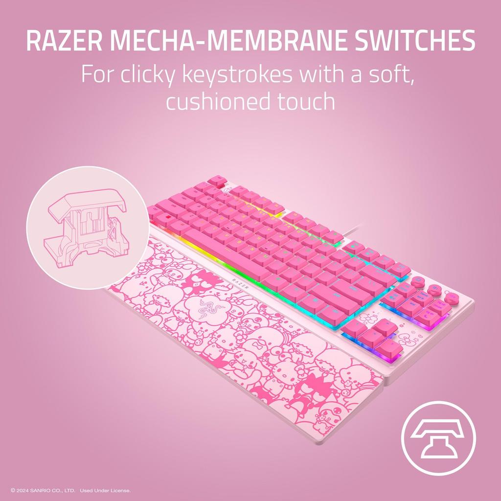 Razer Ornata V3 TKL Gaming Keyboard with Mechanism Membrane Backlit Media RGB and a Magnetic Wrist Rest Kitty Friends Low-Profile Keys, Switches,