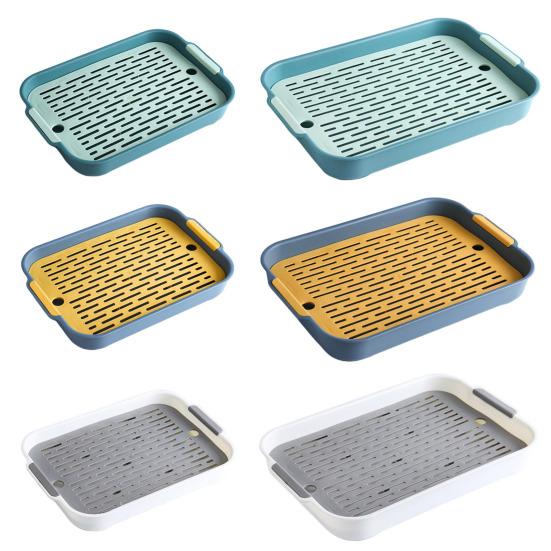Multi-Purpose Drainage Tray Double-Layer Plastic Drying Rack Rinseable Garbage Tray