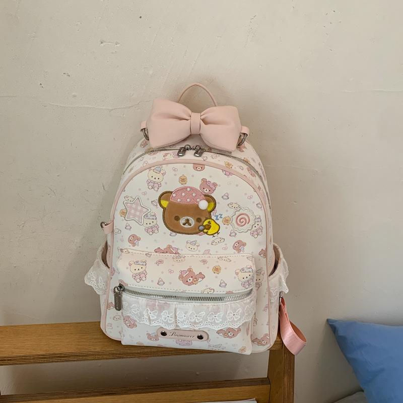 Schoolbag Japanese soft girl rabbit backpack full of printed strawberry cake embroidered backpack bow lace lace school bag