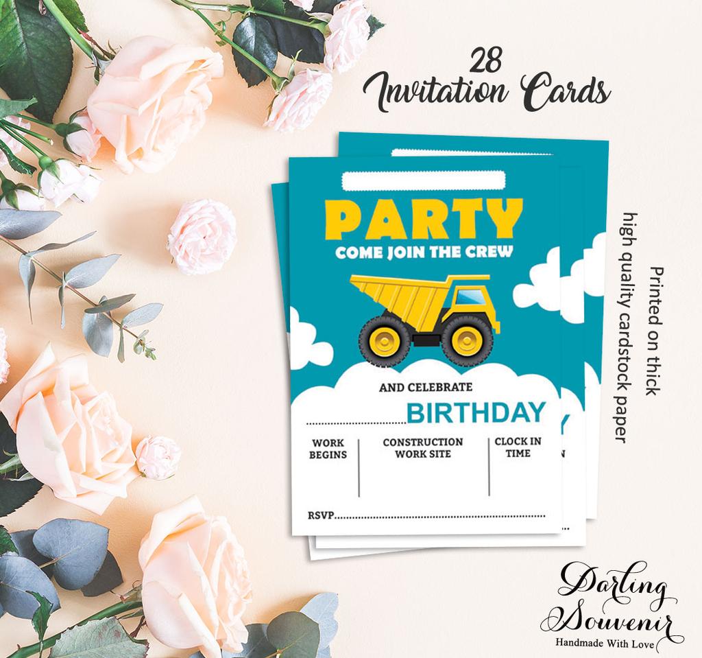 Darling Souvenir Green Birthday Invitation Card 28 Pcs Fill or Write In Blank Invites Printable Party Supplies 5 X 7