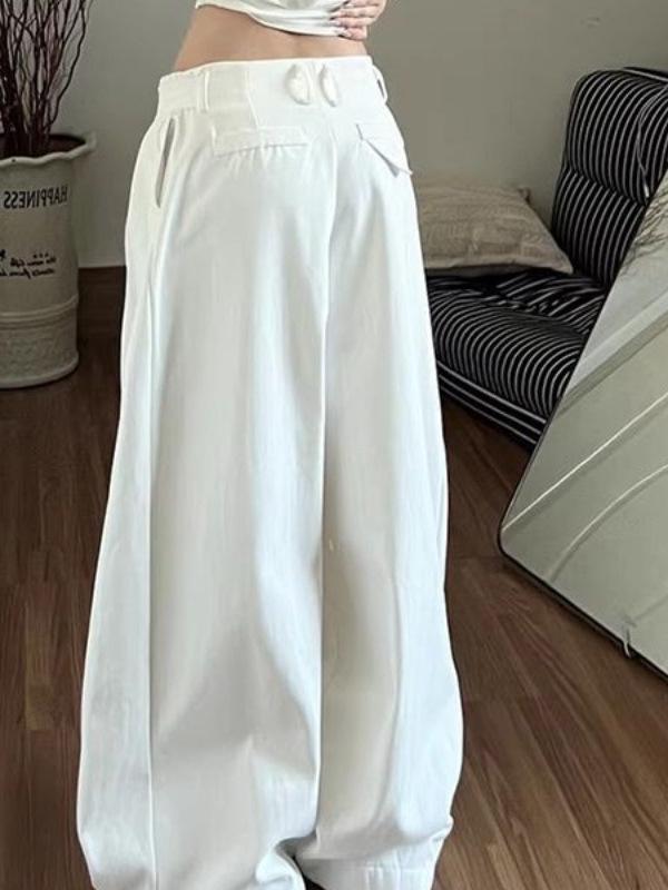 Korean-Style Women's White Wide-Leg Casual Pants - Spring Loose Petite Straight Long Pants