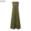 ZANZEA Women Casual Round Neck Print Loose Sleeveless Dress