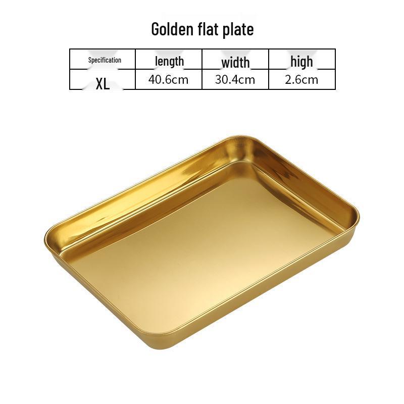 Korean Style Stainless Steel Gold BBQ & Grilling Plate - Versatile Rectangular Tray for Rice, Noodles, Steaming, and Snacks