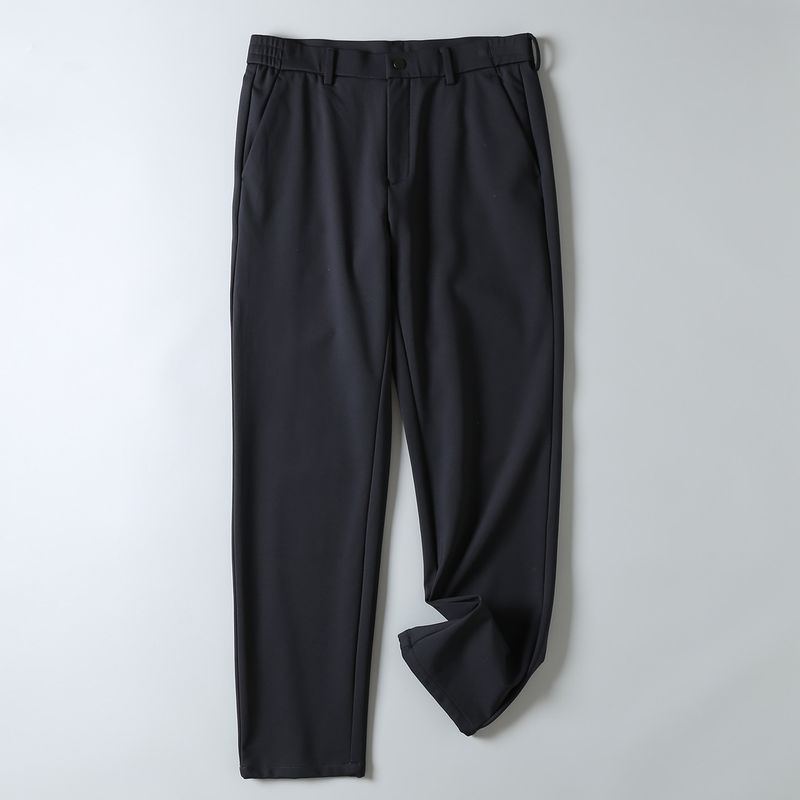 with Wool, Wrinkle-Resistant, Solid Color, Autumn and Winter Men's Elastic Straight-Leg Business Casual Pants, Cold-Proof, Fleece-Lined Long Pants