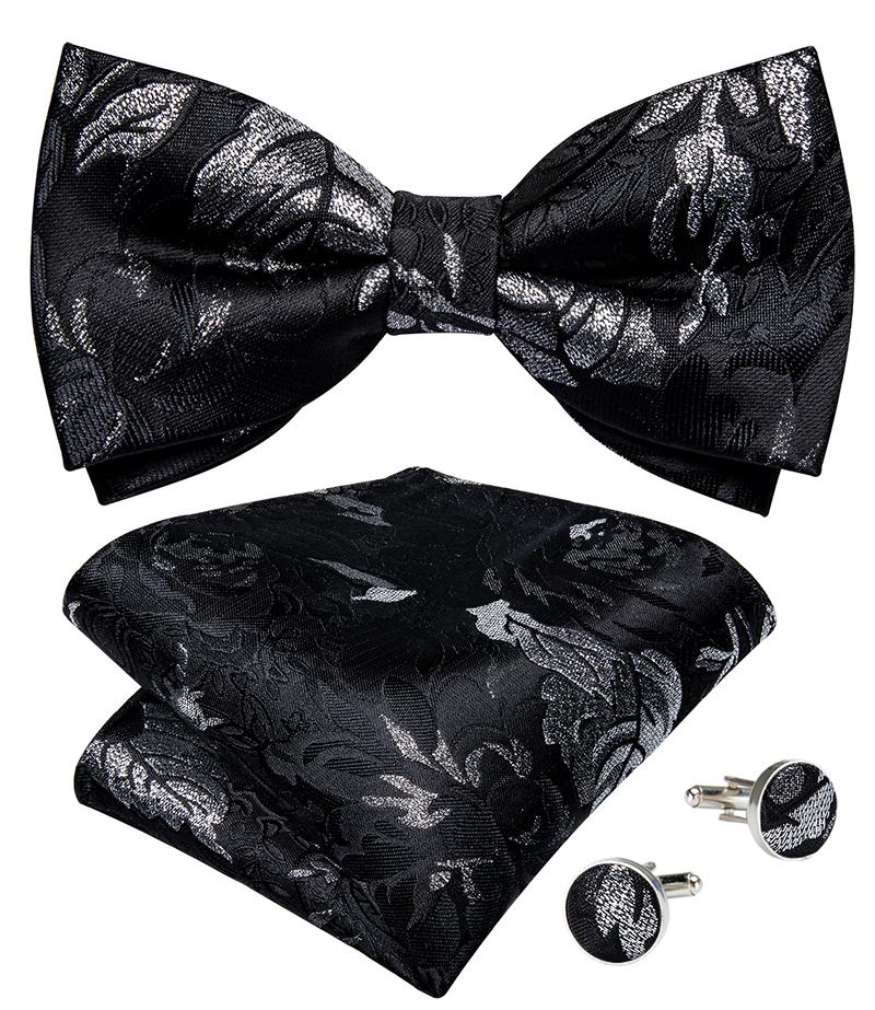 Mens Bow Tie Adjustable Pre-Tie Silk Red Blue Paisley Tie Handkerchief Cufflinks Set for Wedding Accessories