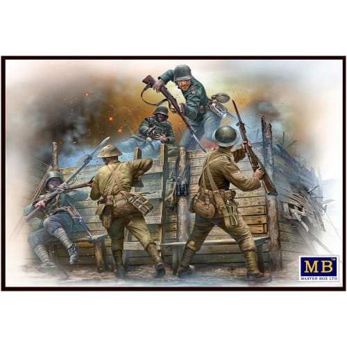Master Box 1/35 Scale British-German First War Hand-to-Hand Combat Plastic Model Kit (2 British Soldiers & 3 German Soldiers) with Mini Trench Diorama