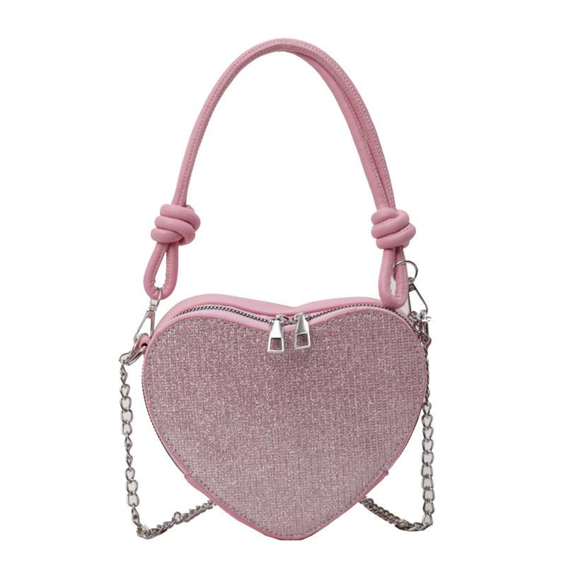 Fashionable Heart-shaped Crossbody Bag For Women In Elegant Black Gray Gold Pink Silver Colors