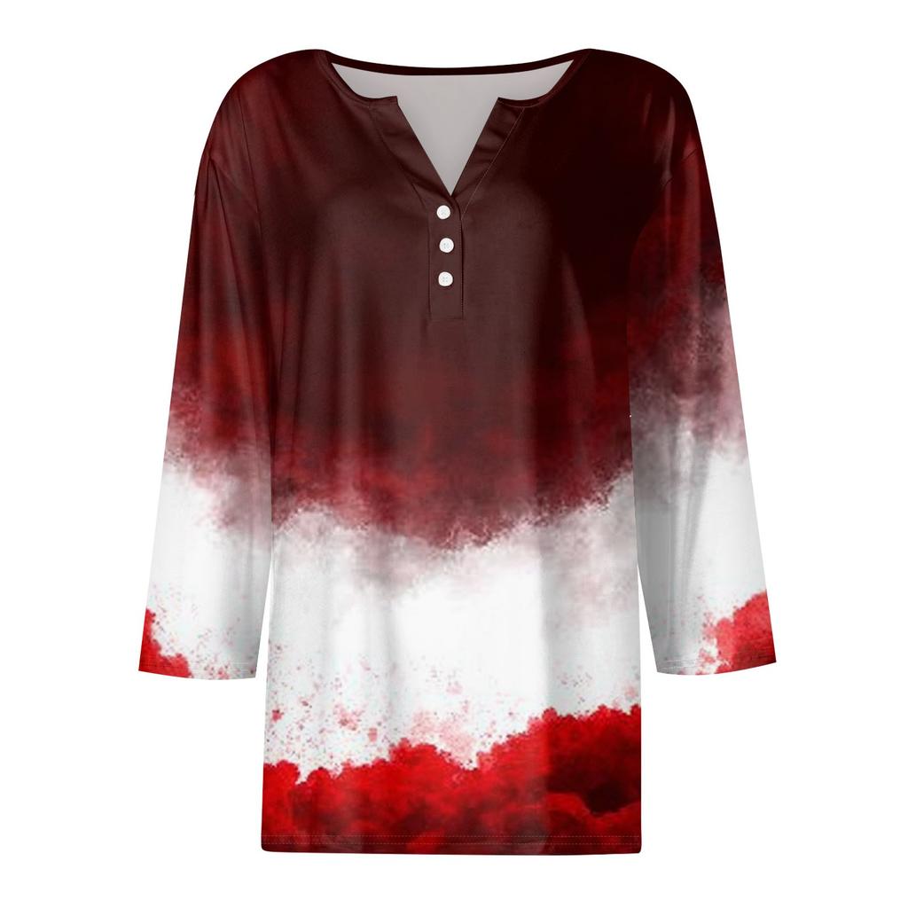 Women's Casual Fashion V-neck Loose Versatile Halloween Print Three-quarter Sleeve Top