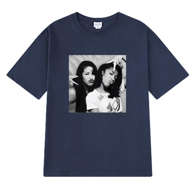 Fashion Aaliyah n Selena printed Graphic street Hip Hop Tee shirt 100 Cotton Unisex Women short sleeve Tshirts vintage Unisex Top