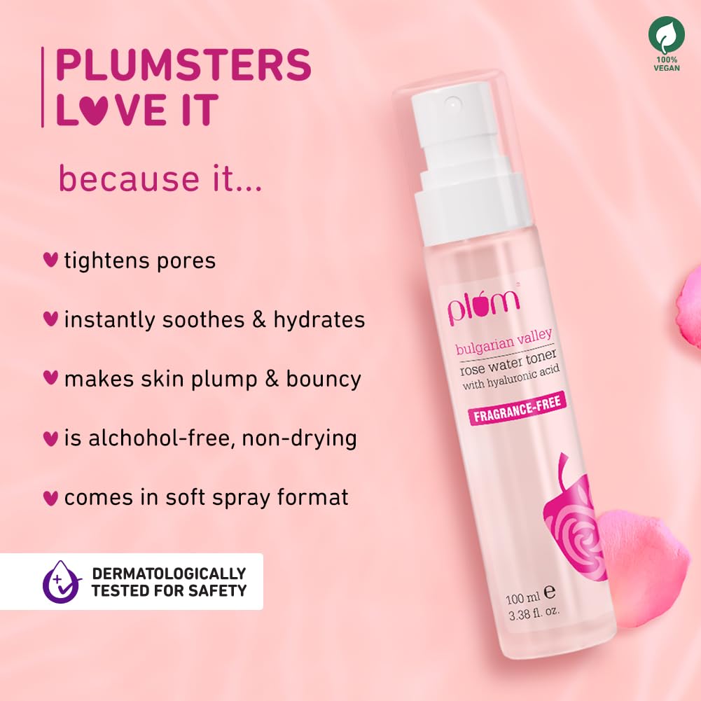 Plum Bulgarian Valley Rose Water Face Toner 100ml Hydrating Pores Tightening pH Balancing Alcohol-Free