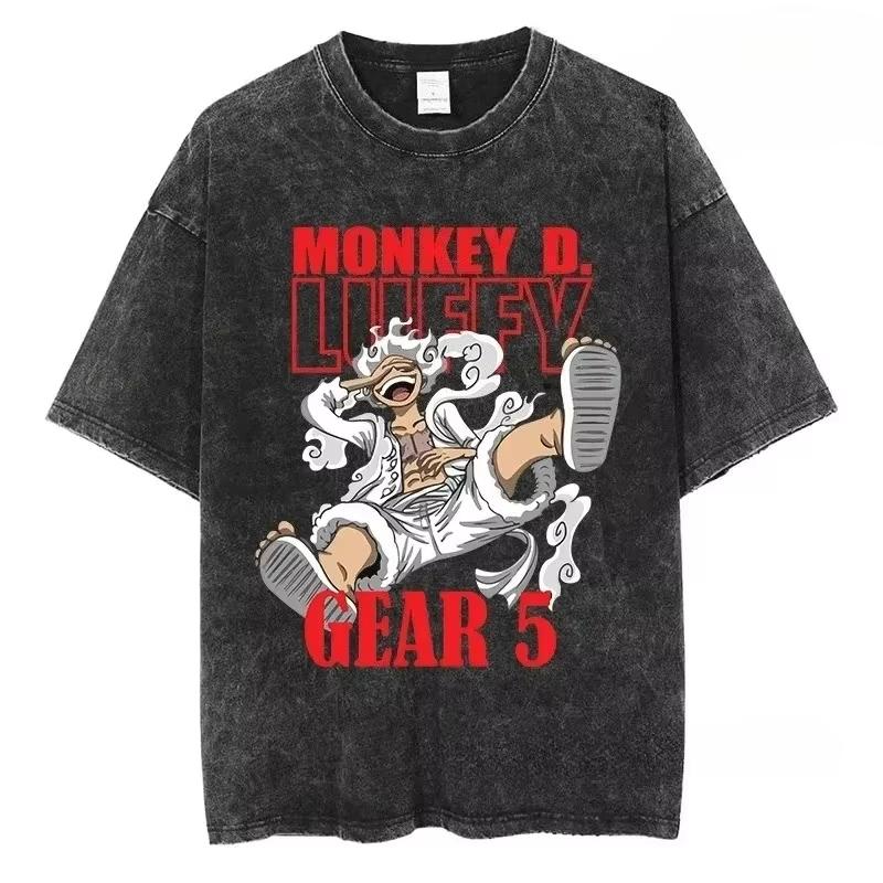 

One Piece Graphic Washed TShirt Men Women Vintage Cotton Short Sleeve Tee Summer Yk Streetwear Casual Top Tees XL