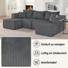 3-Seater Corner Sofa, L-Shaped with Movable Ottomans, Corduroy, Cup Holder, Side Pocket and Cushions, for Living Room, Hotels and Apartments, Gray