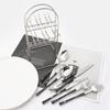Black Silver 6/24Pcs Dinner Set Stainless Steel Dinnerware Knife Fork Spoon Flatware Tableware With Storage Cutlery Rack Set
