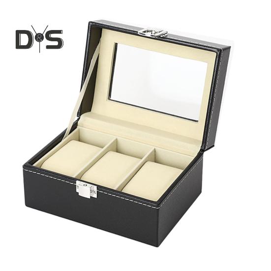 Watch Storage Box with Transparent Window And Lock Wooden Bracelet Organizer Faux Leather Dustproof Jewelry Storage Case
