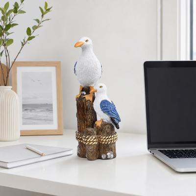 Coastal Resin Figurines Pelican Seagull Seahorse Animal Statues On Wood Base Cute Home