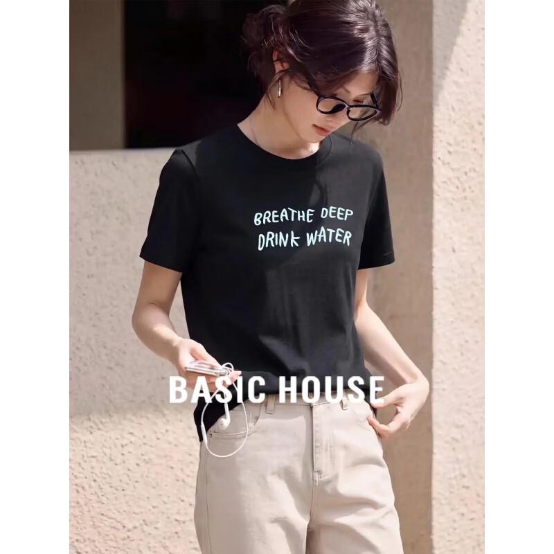 Basic House Women s Cotton Print Short Sleeve T-Shirt M серый