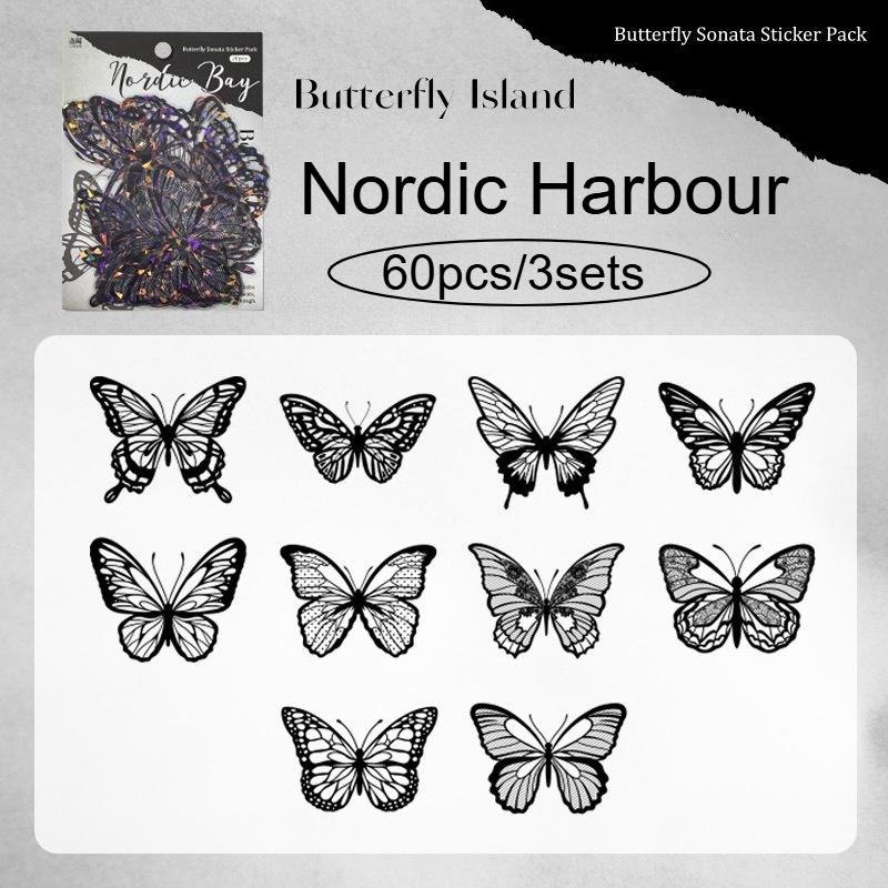 60 Stück Schmetterling Spitze Hohl Aufkleber - Retro Handkonto DIY Journal Zubehör, Scrapbooking Dekorationen, Selbstklebend, Aufkleber