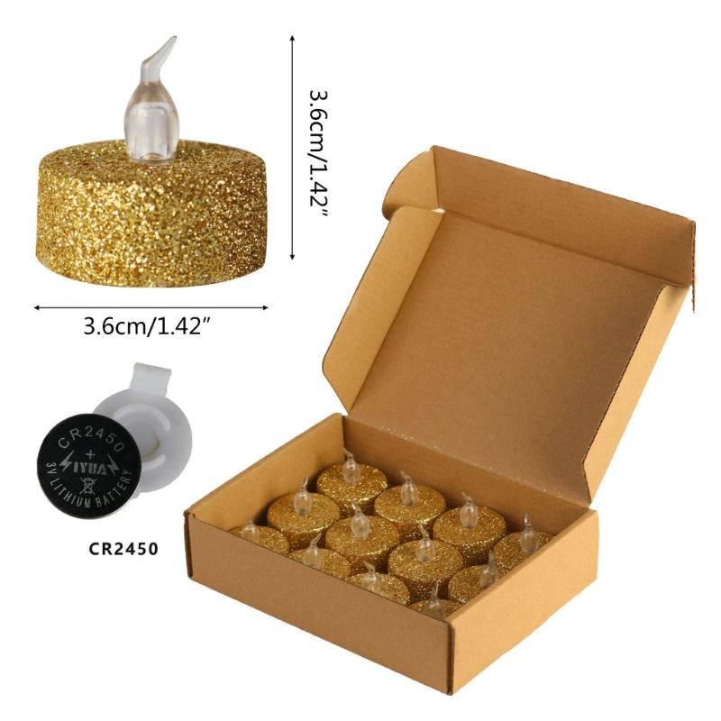 12 stk LED Telys Batteridrevet Telys Glitter Flammeløst Lys Bryllupslys til Jul Bursdagsfest Hjem