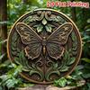 Vintage Round Metal Wall Poster 8x8 inch Gold Floral Design Anti Rust for Living Room