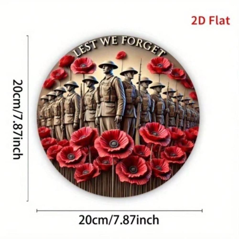 Vintage Military Memorial Metal Wall Art Plaque Red Poppy Flower Home Decor 8x8 Inch