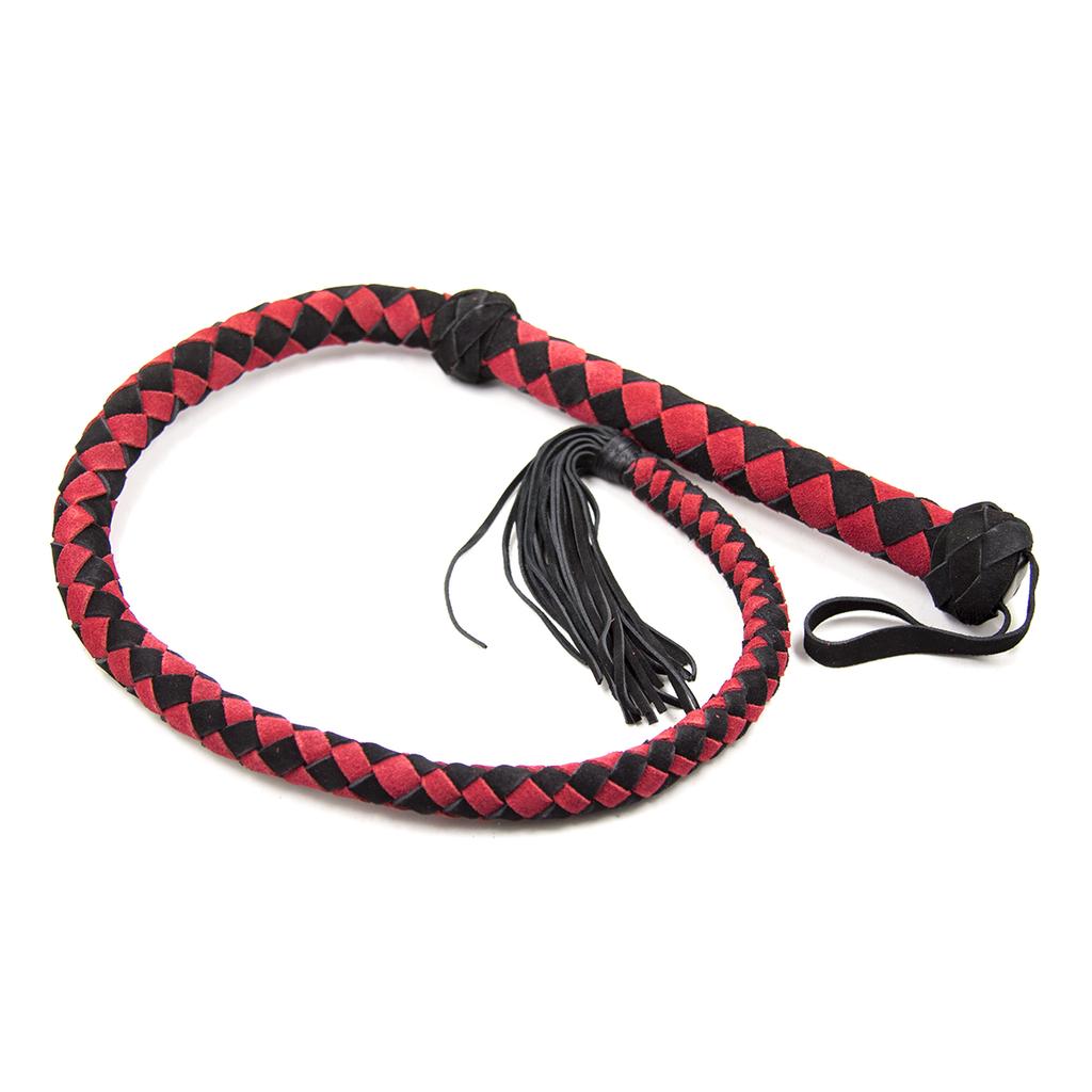 VaHppy Genuine Leather Adult SM Toys Snake Whip 108cm 250g Black/Red Fringed Ponytail Braided Conditioning Spanking