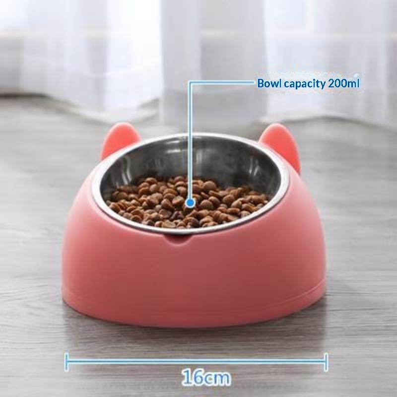 Cat Ear Shaped Elevated Stainless Steel Pet Bowl Non-Slip Scratch Resistant Feeder for Small Cat Dog Food Water