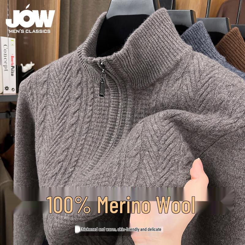 

JOW Men s Thickened 100% Wool Jacquard Half-Zip Sweater 2XL/54