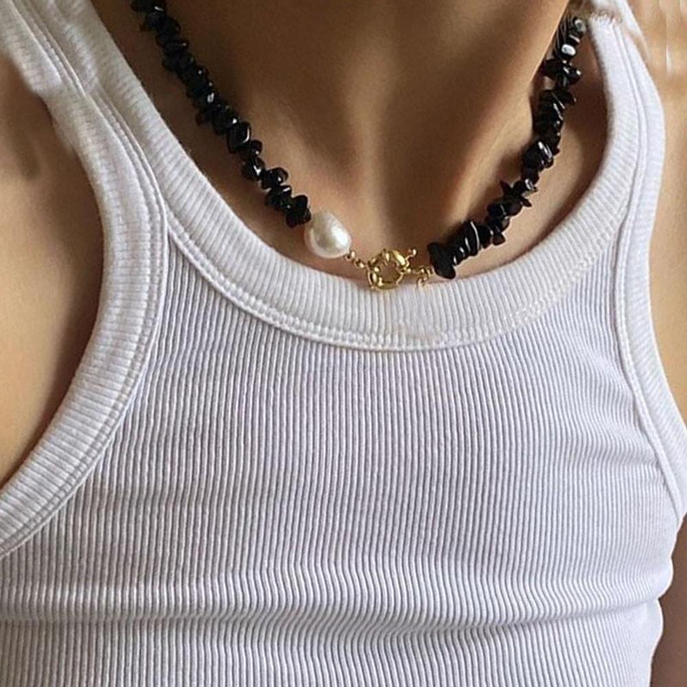 

Нишевый дизайн, натуральный камень, черный агат, барокко, натуральный жемчуг, ожерелье, цепочка на воротник, универсальные модные украшения для мужчин и женщин