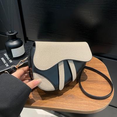 Fashion Trend Design Sense Niche Women's Bag Shoulder Messenger Bag Special-shaped Contrasting Color Splicing Saddle Bag